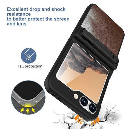 GW181 For Samsung Galaxy Z Flip6 5G Case Crazy Horse Texture PU+PC Phone Cover with Kickstand