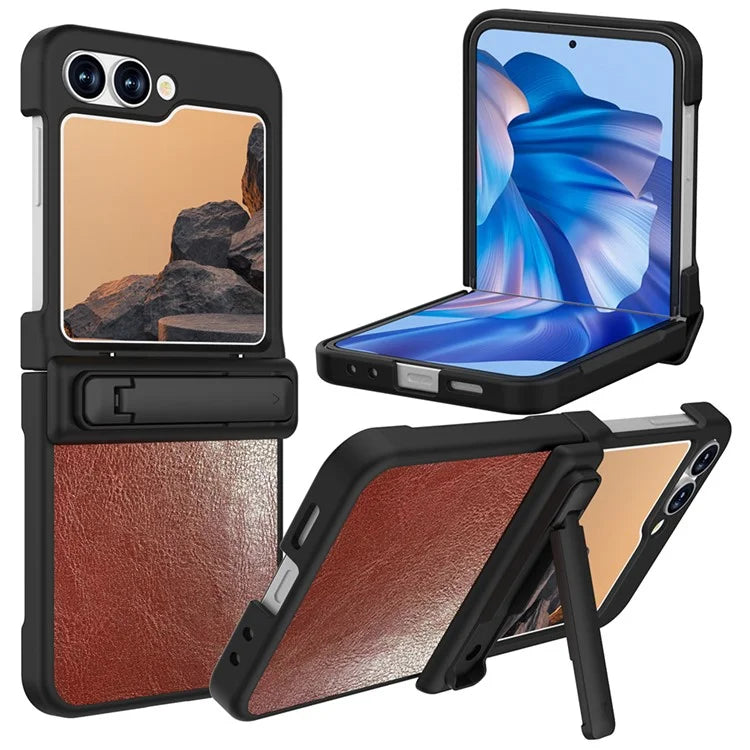 GW181 For Samsung Galaxy Z Flip6 5G Case Crazy Horse Texture PU+PC Phone Cover with Kickstand