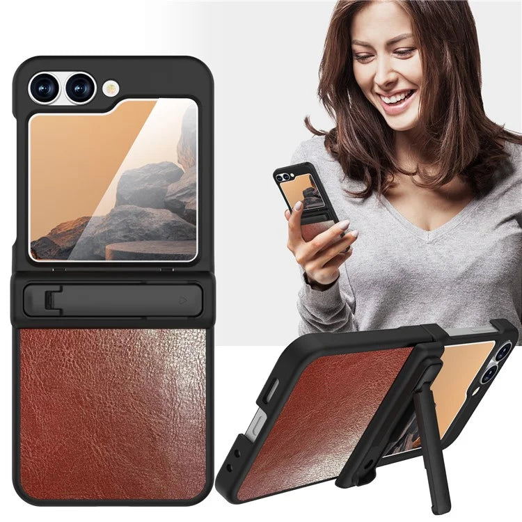 GW181 For Samsung Galaxy Z Flip6 5G Case Crazy Horse Texture PU+PC Phone Cover with Kickstand