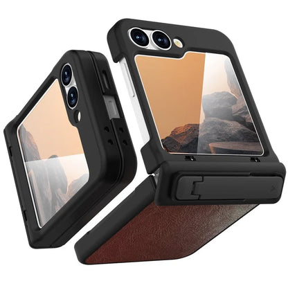 GW181 For Samsung Galaxy Z Flip6 5G Case Crazy Horse Texture PU+PC Phone Cover with Kickstand