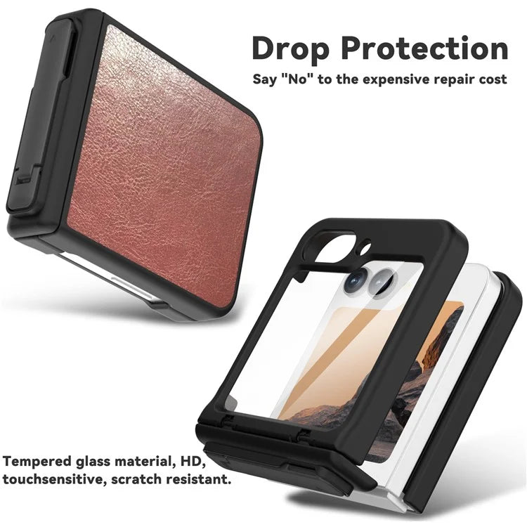 GW181 For Samsung Galaxy Z Flip6 5G Case Crazy Horse Texture PU+PC Phone Cover with Kickstand