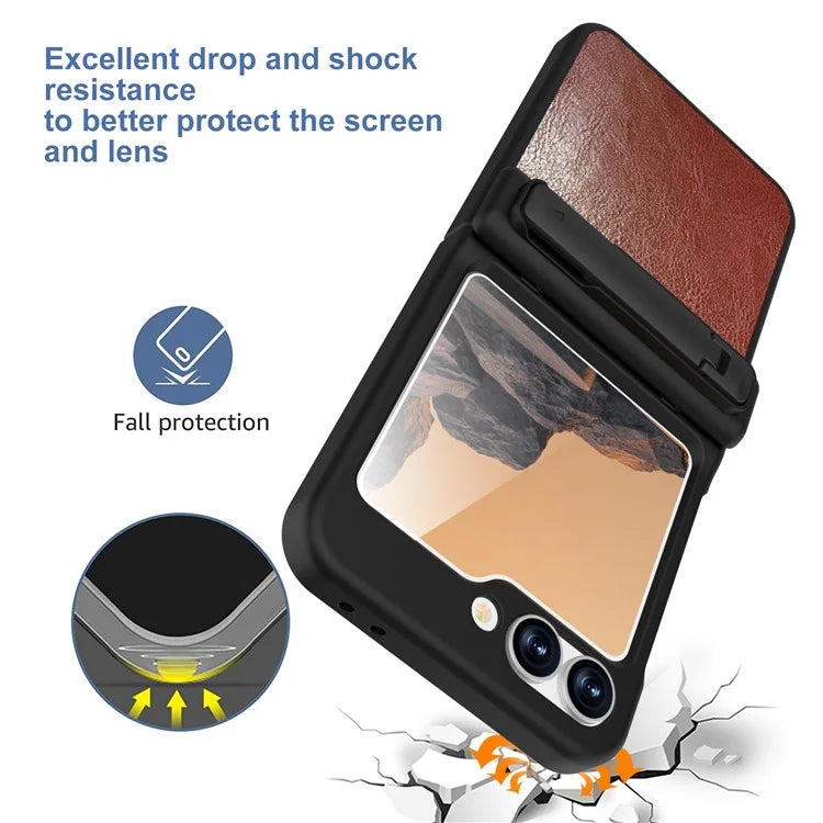GW181 For Samsung Galaxy Z Flip6 5G Case Crazy Horse Texture PU+PC Phone Cover with Kickstand