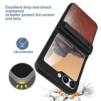GW181 For Samsung Galaxy Z Flip6 5G Case Crazy Horse Texture PU+PC Phone Cover with Kickstand
