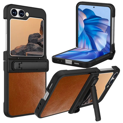 GW181 For Samsung Galaxy Z Flip6 5G Case Crazy Horse Texture PU+PC Phone Cover with Kickstand