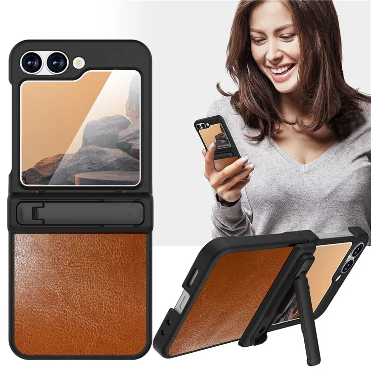 GW181 For Samsung Galaxy Z Flip6 5G Case Crazy Horse Texture PU+PC Phone Cover with Kickstand