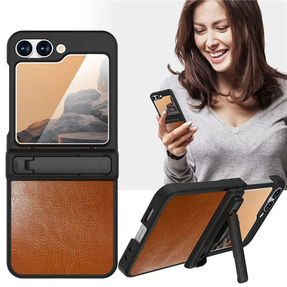 GW181 For Samsung Galaxy Z Flip6 5G Case Crazy Horse Texture PU+PC Phone Cover with Kickstand