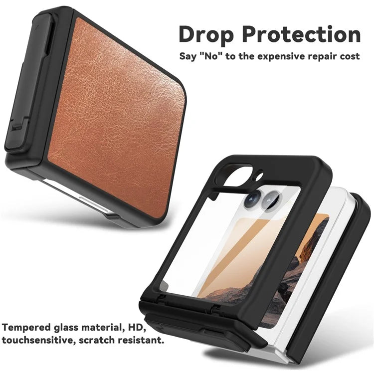 GW181 For Samsung Galaxy Z Flip6 5G Case Crazy Horse Texture PU+PC Phone Cover with Kickstand