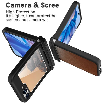 GW181 For Samsung Galaxy Z Flip6 5G Case Crazy Horse Texture PU+PC Phone Cover with Kickstand