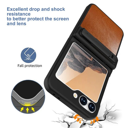 GW181 For Samsung Galaxy Z Flip6 5G Case Crazy Horse Texture PU+PC Phone Cover with Kickstand