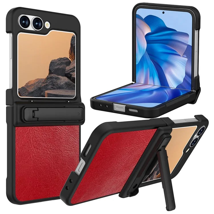 GW181 For Samsung Galaxy Z Flip6 5G Case Crazy Horse Texture PU+PC Phone Cover with Kickstand