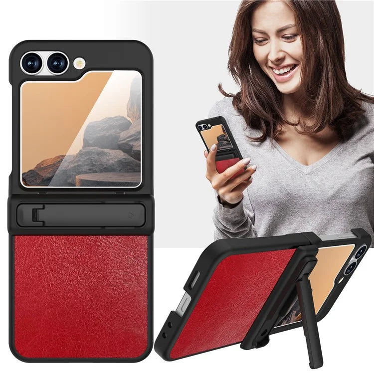 GW181 For Samsung Galaxy Z Flip6 5G Case Crazy Horse Texture PU+PC Phone Cover with Kickstand