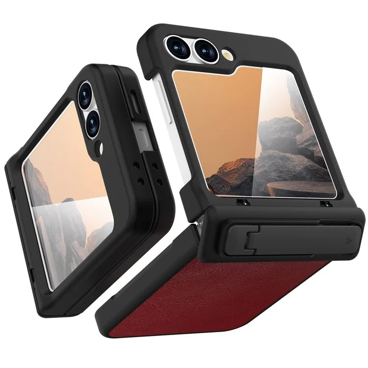 GW181 For Samsung Galaxy Z Flip6 5G Case Crazy Horse Texture PU+PC Phone Cover with Kickstand