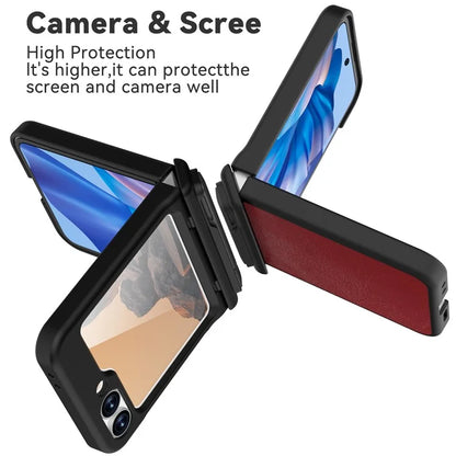 GW181 For Samsung Galaxy Z Flip6 5G Case Crazy Horse Texture PU+PC Phone Cover with Kickstand