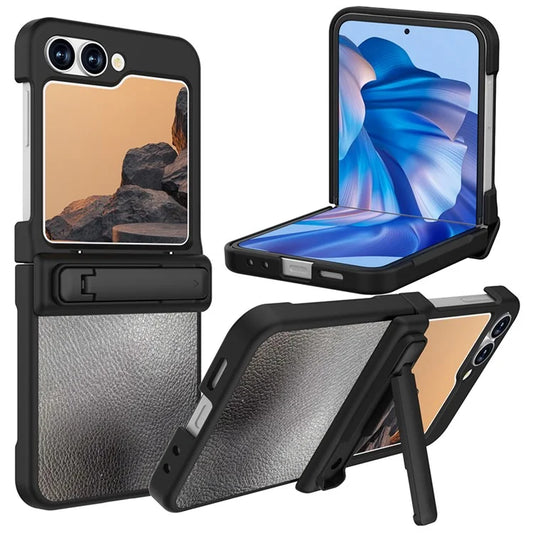 GW181 For Samsung Galaxy Z Flip6 5G Case Litchi Texture PU+PC Kickstand Phone Cover