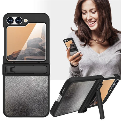 GW181 For Samsung Galaxy Z Flip6 5G Case Litchi Texture PU+PC Kickstand Phone Cover