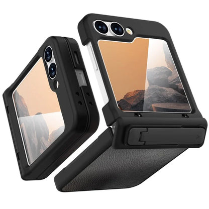 GW181 For Samsung Galaxy Z Flip6 5G Case Litchi Texture PU+PC Kickstand Phone Cover