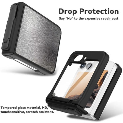 GW181 For Samsung Galaxy Z Flip6 5G Case Litchi Texture PU+PC Kickstand Phone Cover