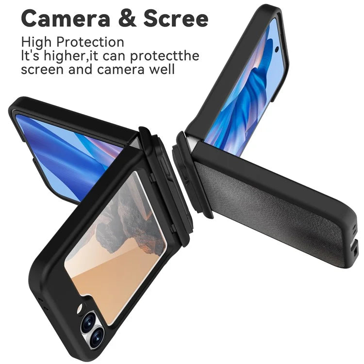 GW181 For Samsung Galaxy Z Flip6 5G Case Litchi Texture PU+PC Kickstand Phone Cover