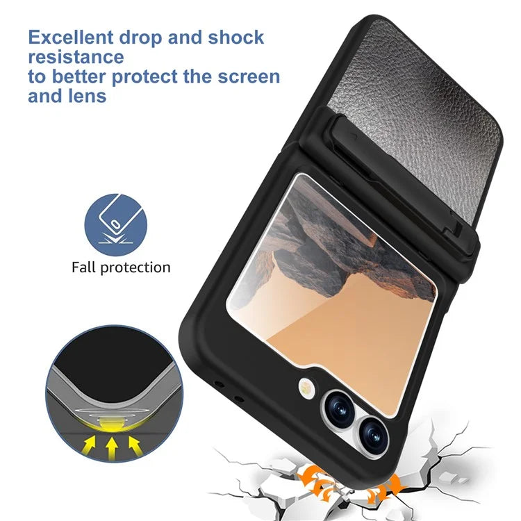 GW181 For Samsung Galaxy Z Flip6 5G Case Litchi Texture PU+PC Kickstand Phone Cover