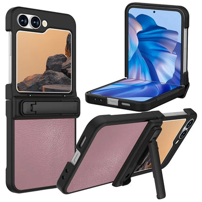 GW181 For Samsung Galaxy Z Flip6 5G Case Litchi Texture PU+PC Kickstand Phone Cover