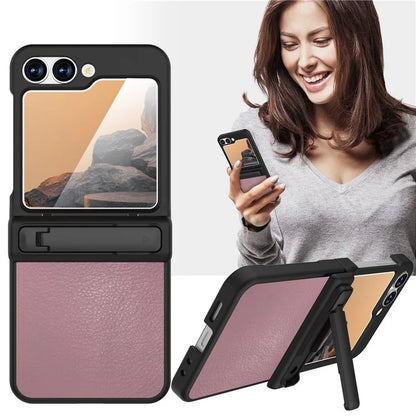 GW181 For Samsung Galaxy Z Flip6 5G Case Litchi Texture PU+PC Kickstand Phone Cover