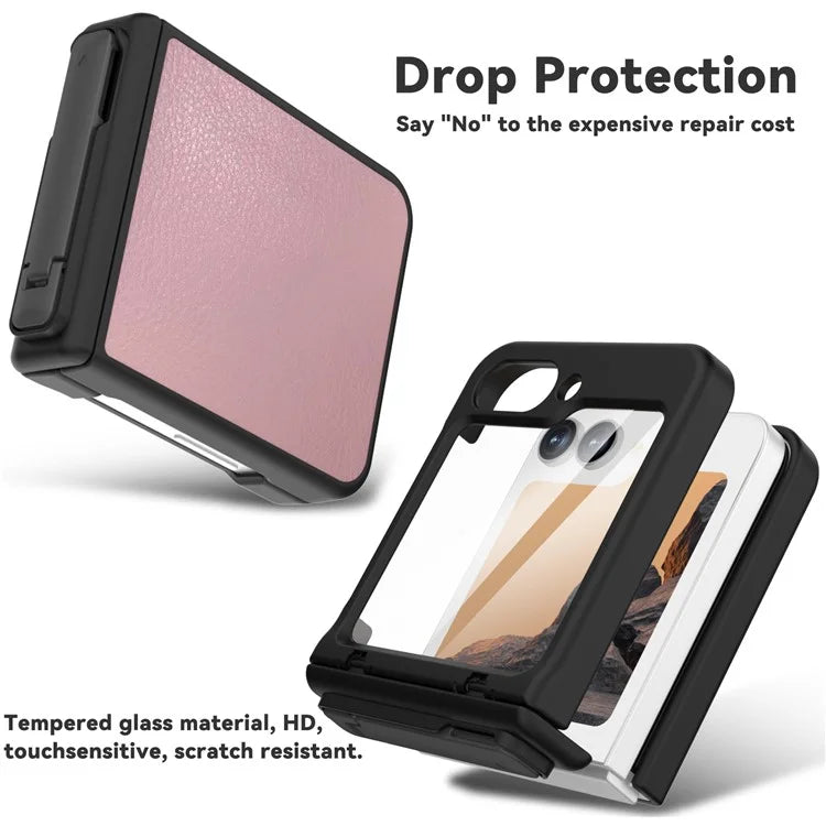 GW181 For Samsung Galaxy Z Flip6 5G Case Litchi Texture PU+PC Kickstand Phone Cover