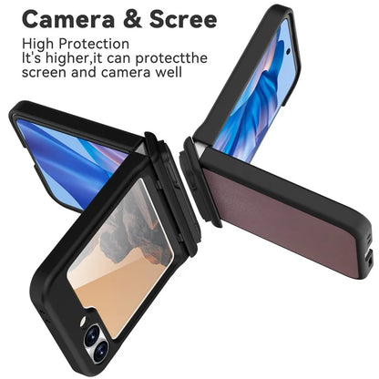 GW181 For Samsung Galaxy Z Flip6 5G Case Litchi Texture PU+PC Kickstand Phone Cover