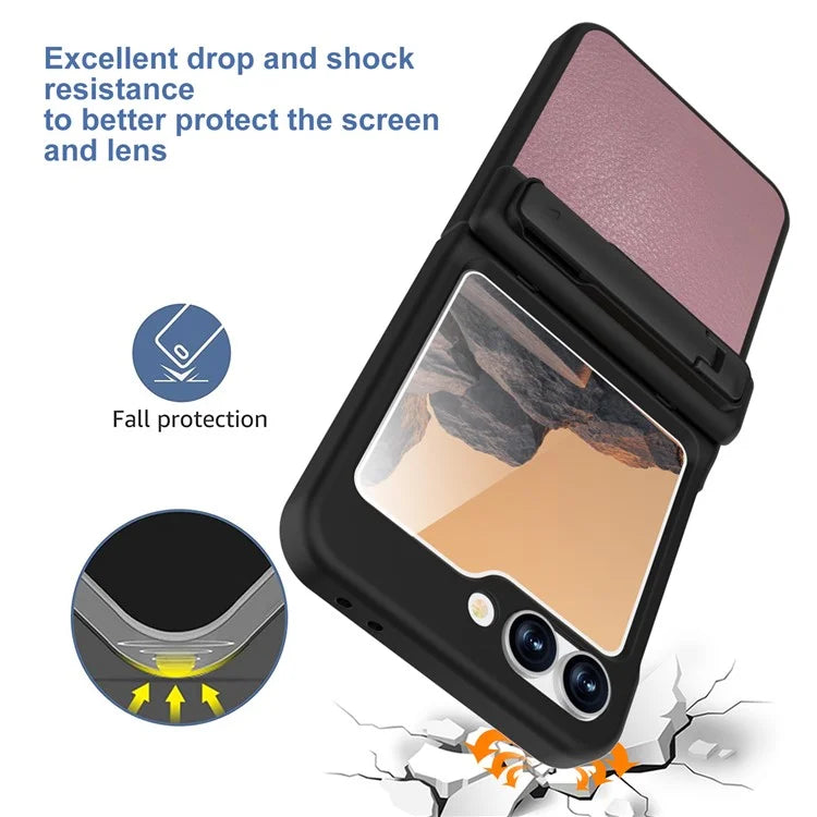 GW181 For Samsung Galaxy Z Flip6 5G Case Litchi Texture PU+PC Kickstand Phone Cover