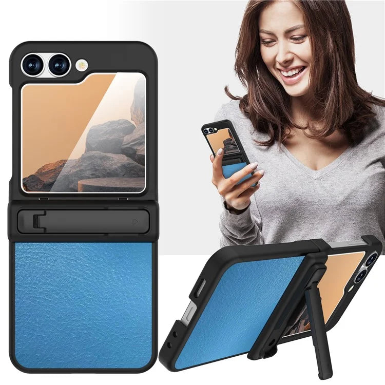 GW181 For Samsung Galaxy Z Flip6 5G Case Litchi Texture PU+PC Kickstand Phone Cover