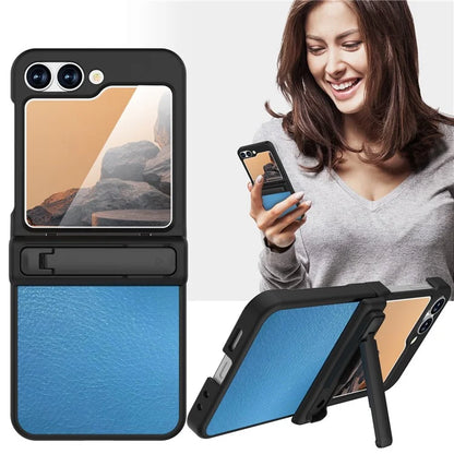 GW181 For Samsung Galaxy Z Flip6 5G Case Litchi Texture PU+PC Kickstand Phone Cover