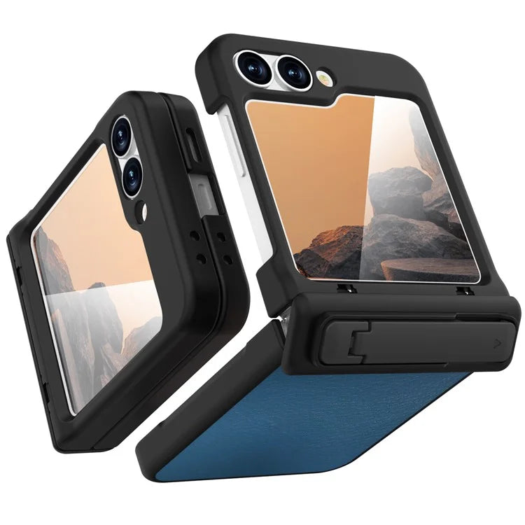 GW181 For Samsung Galaxy Z Flip6 5G Case Litchi Texture PU+PC Kickstand Phone Cover