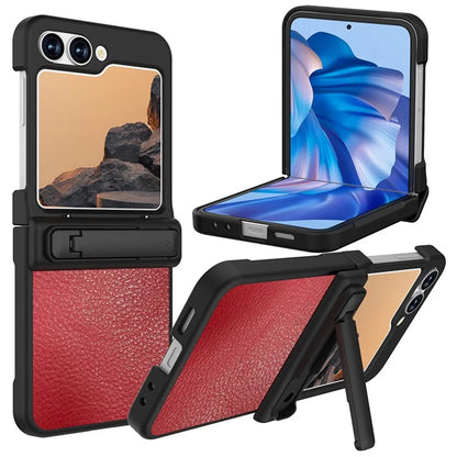GW181 For Samsung Galaxy Z Flip6 5G Case Litchi Texture PU+PC Kickstand Phone Cover