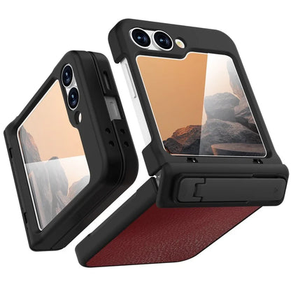 GW181 For Samsung Galaxy Z Flip6 5G Case Litchi Texture PU+PC Kickstand Phone Cover