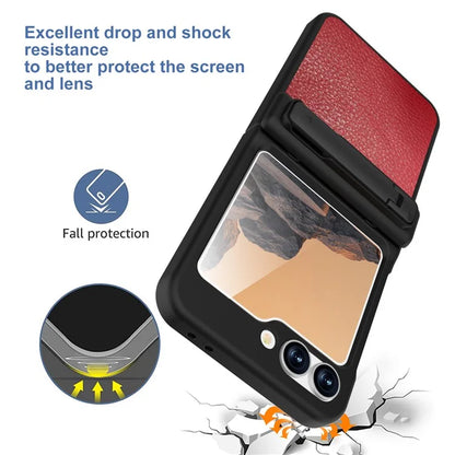 GW181 For Samsung Galaxy Z Flip6 5G Case Litchi Texture PU+PC Kickstand Phone Cover