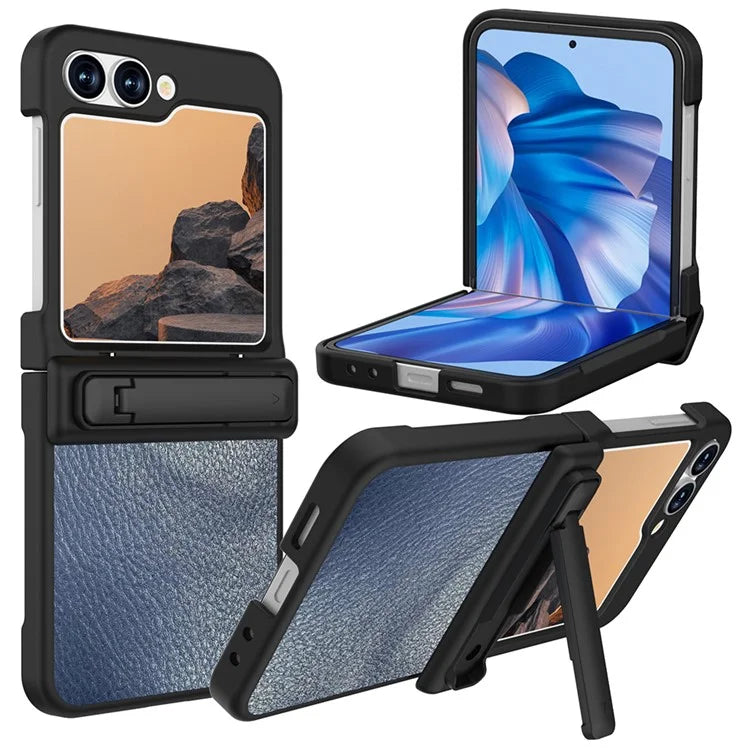 GW181 For Samsung Galaxy Z Flip6 5G Case Litchi Texture PU+PC Kickstand Phone Cover