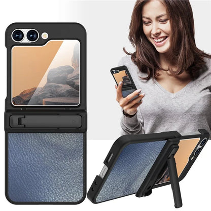 GW181 For Samsung Galaxy Z Flip6 5G Case Litchi Texture PU+PC Kickstand Phone Cover