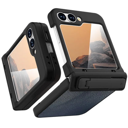 GW181 For Samsung Galaxy Z Flip6 5G Case Litchi Texture PU+PC Kickstand Phone Cover