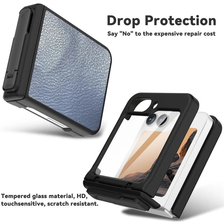 GW181 For Samsung Galaxy Z Flip6 5G Case Litchi Texture PU+PC Kickstand Phone Cover