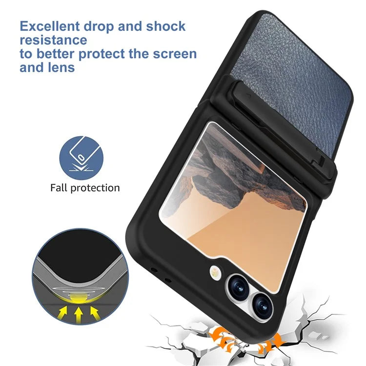 GW181 For Samsung Galaxy Z Flip6 5G Case Litchi Texture PU+PC Kickstand Phone Cover
