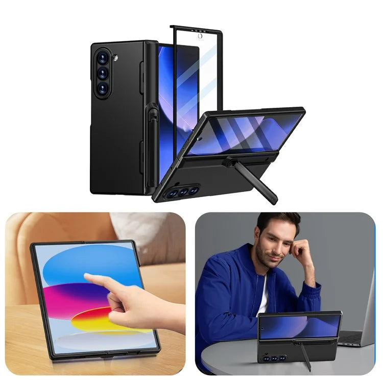GW181 For Samsung Galaxy Z Fold6 5G Case Rubberized Hard PC Kickstand Phone Cover