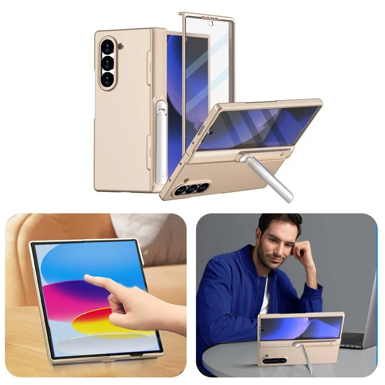 GW181 For Samsung Galaxy Z Fold6 5G Case Rubberized Hard PC Kickstand Phone Cover