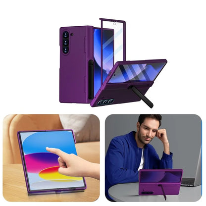 GW181 For Samsung Galaxy Z Fold6 5G Case Rubberized Hard PC Kickstand Phone Cover