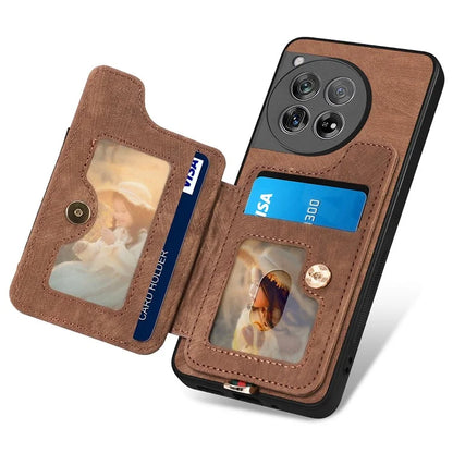 D4 For OnePlus 12 5G Case PU Leather RFID Blocking Back Cover Ring Holder Card Slots
