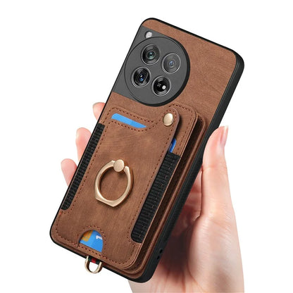 D4 For OnePlus 12 5G Case PU Leather RFID Blocking Back Cover Ring Holder Card Slots