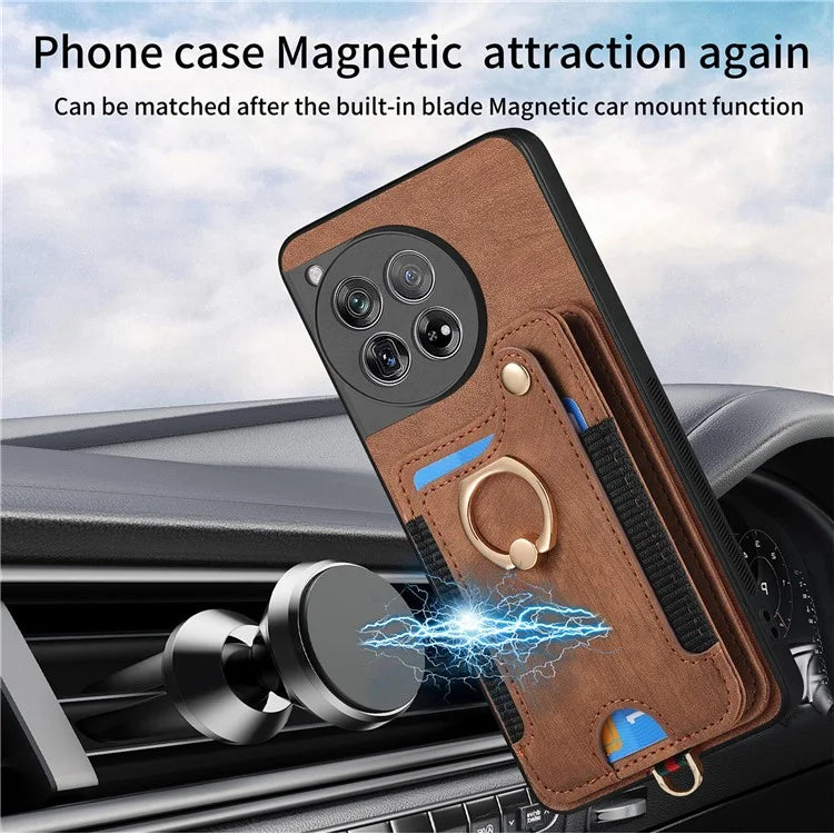 D4 For OnePlus 12 5G Case PU Leather RFID Blocking Back Cover Ring Holder Card Slots