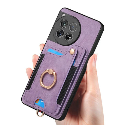 D4 For OnePlus 12 5G Case PU Leather RFID Blocking Back Cover Ring Holder Card Slots