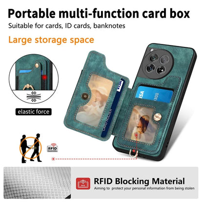 D4 For OnePlus 12 5G Case PU Leather RFID Blocking Back Cover Ring Holder Card Slots
