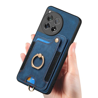 D4 For OnePlus 12 5G Case PU Leather RFID Blocking Back Cover Ring Holder Card Slots