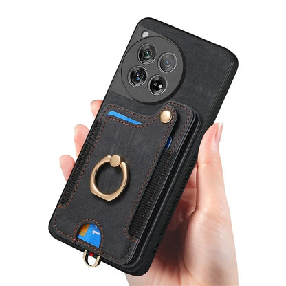 D4 For OnePlus 12 5G Case PU Leather RFID Blocking Back Cover Ring Holder Card Slots