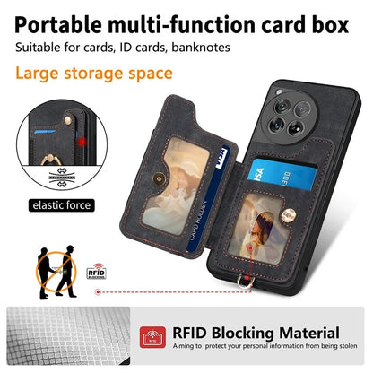 D4 For OnePlus 12 5G Case PU Leather RFID Blocking Back Cover Ring Holder Card Slots